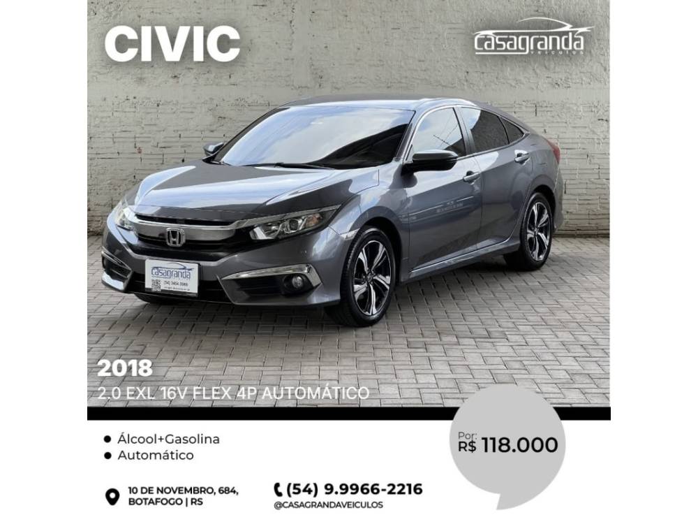 HONDA - CIVIC - 2018/2018 - Cinza - R$ 118.000,00